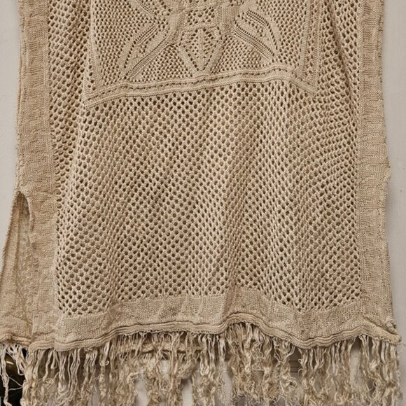 Beige Knit Poncho with Fringe - Picture 6 of 6